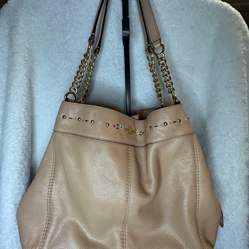 Coach Tan Leather Shoulder Bag with Gold Accents